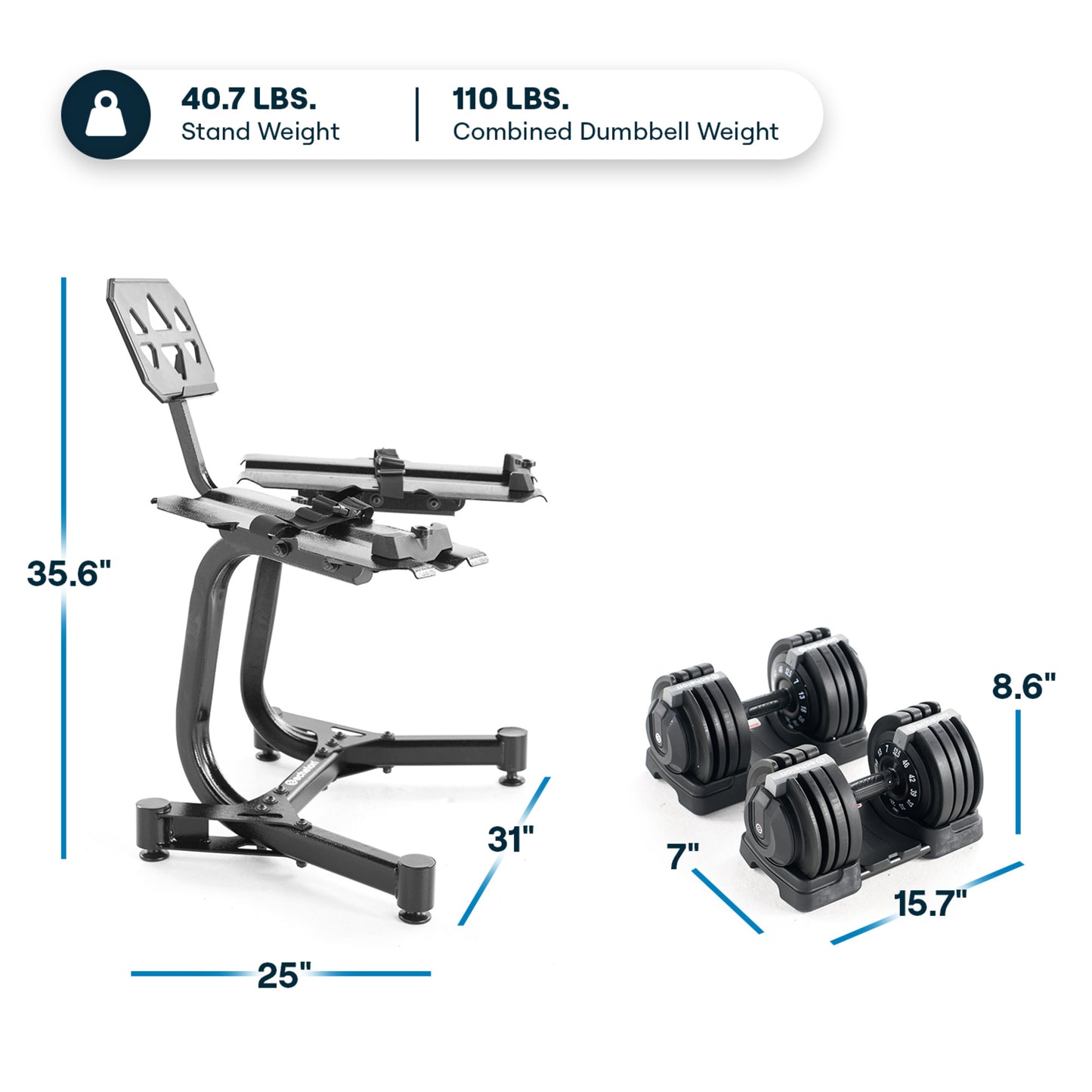 Echelon Adjustable Dumbbells Set 7–52.5 lbs with Stand, Quick Weight Adjustment, Space-Saving Design
