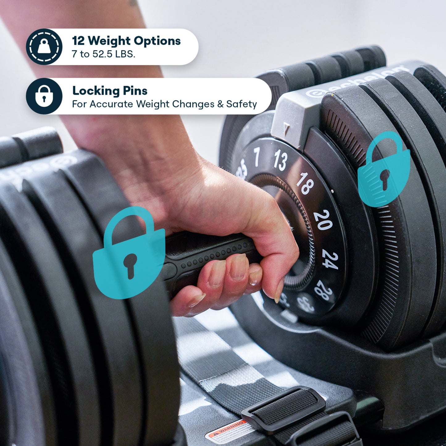 Echelon Adjustable Dumbbells Set 7–52.5 lbs with Stand, Quick Weight Adjustment, Space-Saving Design