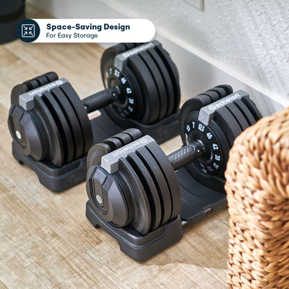 Echelon Adjustable Dumbbells Set 7–52.5 lbs with Stand, Quick Weight Adjustment, Space-Saving Design