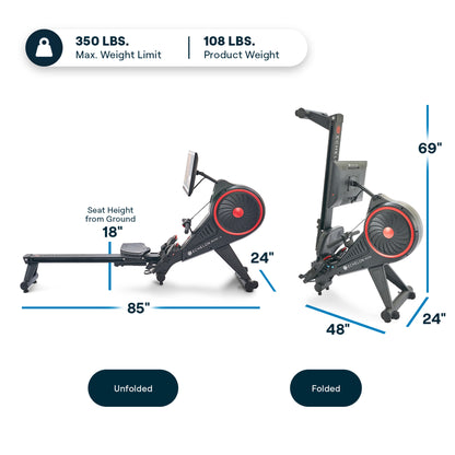 Echelon Row-S Indoor Rowing Machine with 22" class Rotating HD Touchscreen and Magnetic Resistance