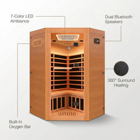 Multifunctional 2-3 Person Infrared Sauna for Home, 2180W Indoor Sauna with 7-Color LED Ambient Light, Red Light Feature, Oxygen Bar, Dual Bluetooth Speakers, 360° Surround Heating — Lifestyle