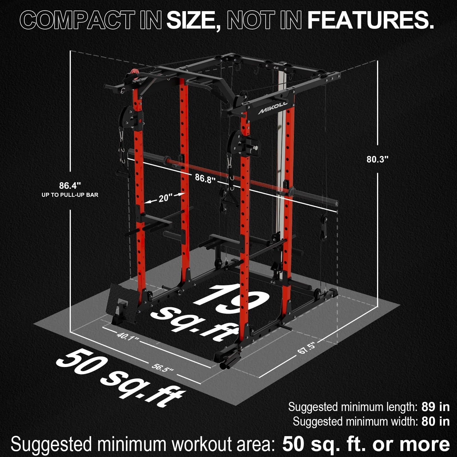 Power Cage, Squat Rack with Dual Pulley Cable Crossover System, Multifunction Free Weight Home Gym Workout Machine with Attachmenteds Red