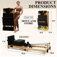 Pilates Reformer Machine, Wood Pilates Machine Bed Yoga Exercise Strength Training Equipment for Home Workout